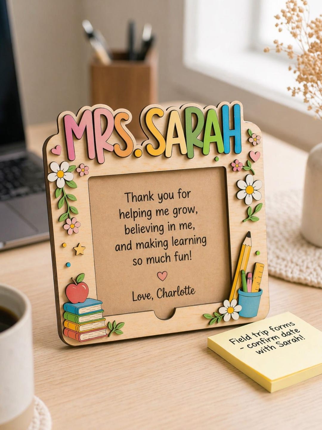 Personalized Teacher Notepad Holder, Wooden Desk Organizer, Custom Name ...