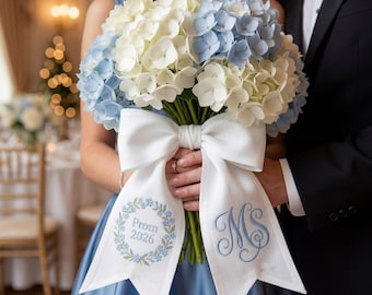 Cinta bordada personalizada para ramo de pareja de graduación, banda para ramo con nombre de graduación, cinta con monograma personalizado, regalo para ella.