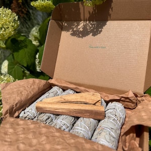 Smudge Kit with White Sage and Palo Santo – Energy Cleansing, Meditation & Spiritual Healing Gift Set