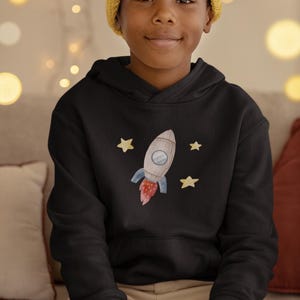 Rocket Drawing Kids Hoodie Birthday Sweatshirt Unique Children&#39;s Gift Space Theme Hoodie for Boys & Girls