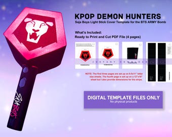 Printable Saja Boys LightStick Cover for BTS Army Bomb - DIY Template - Kpop Demon Hunters - Digital PDF Download