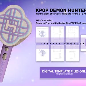 Printable Huntr/x Huntrix LightStick Cover for BTS Army Bomb - DIY Template - Kpop Demon Hunters - Digital PDF Download