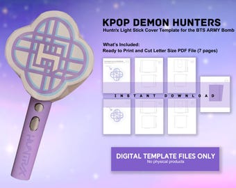 Printable Huntr/x Huntrix LightStick Cover for BTS Army Bomb - DIY Template - Kpop Demon Hunters - Digital PDF Download