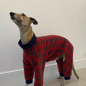 Pijama de forro polar para galgo, pijama de tartán para perro, hecho a mano.