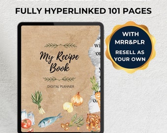 Digital Recipe Planner Canva Template, Resell Rights (MRR & PLR)