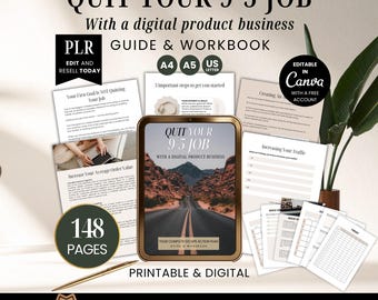 Quit Your 9-5 Job with a Digital Product Business Guide & Workbook PLR,  Financial Freedom Planner Printable, Plr Digital Product Dfy