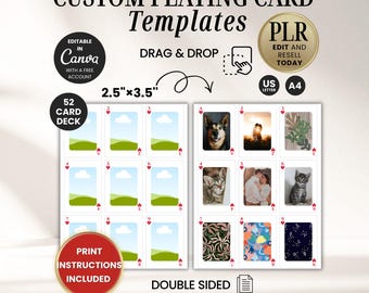 Custom Playing Card Template Editable Canva PLR Double Sided Photo Card Deck Printable Front & Back Poker Card Mockup DIY Personalised Gift