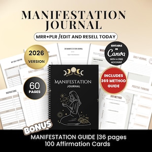 Manifestation Journal Plr Mrr Canva Template , Manifesting Guide Plr, Digital & Printable Manifestation Planner, Manifesting Workbook