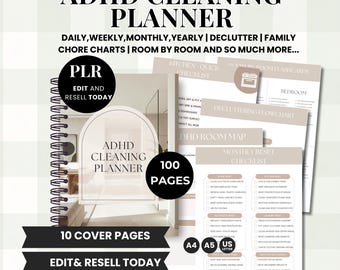 ADHD Cleaning Planner Canva Template Plr, Home Cleaning Planner Printable & Digital with Resell Rights to Sell on Etsy, Cleaning Checklist