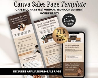 PLR Canva Sales Page Template for Stan Store & Beacons,  Link In Bio Sales Page Canva Editable DFY, Affiliate Landing Page Template Canva