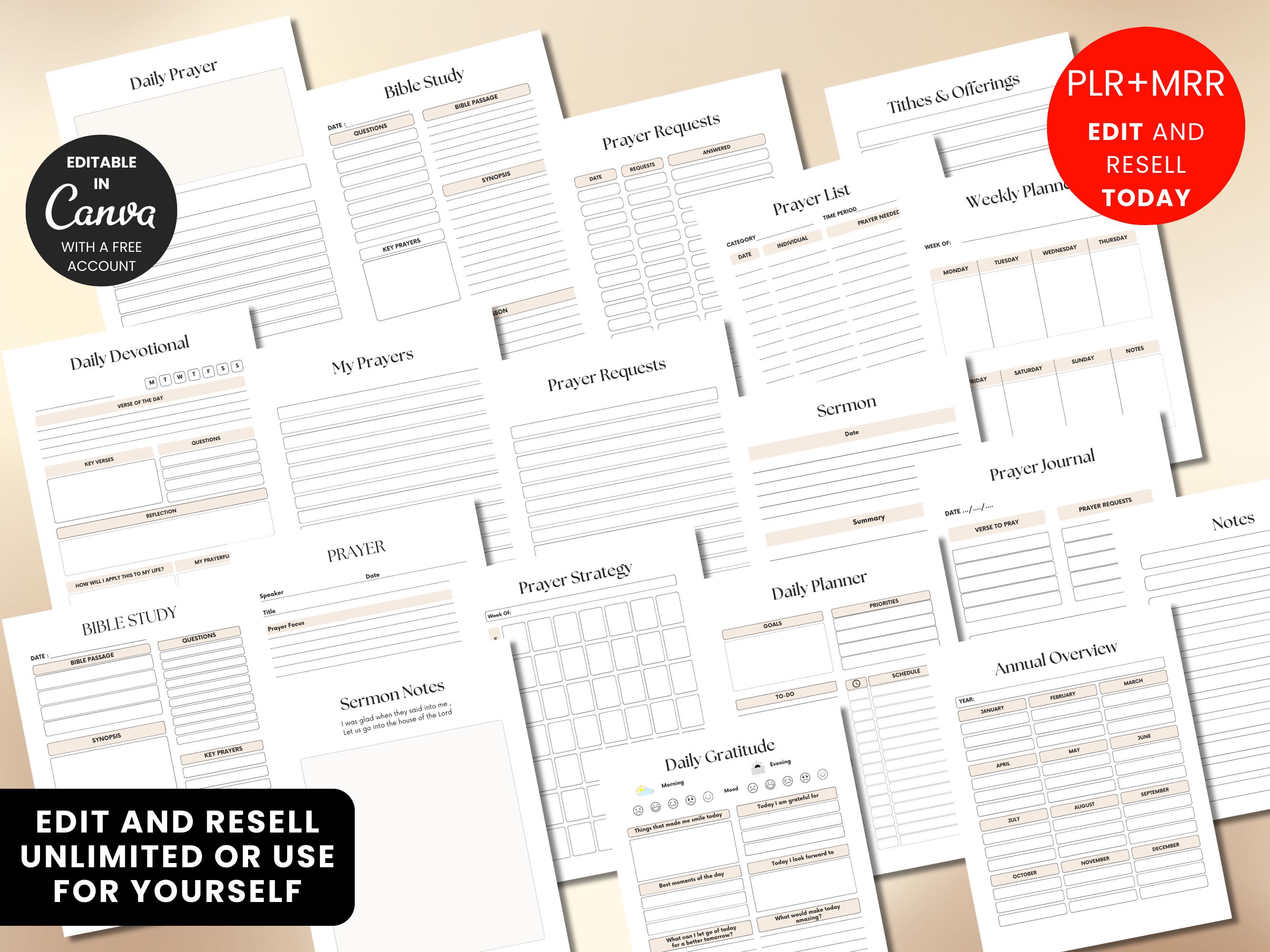Prayer Journal Template Plr Mrr Bible Study Guide Digital Bible Study ...