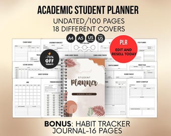 Academic Student Planner Plr, Editable Student Planner, Printable Semester Planner with Resell Rights DFY Canva Templates Plr