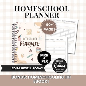 Planificador de educación en casa imprimible, planificador digital de educación en casa PLR, plantilla de educación en casa Mrr, planificador Canva, imprimibles de educación en casa para mamás que educan en casa.