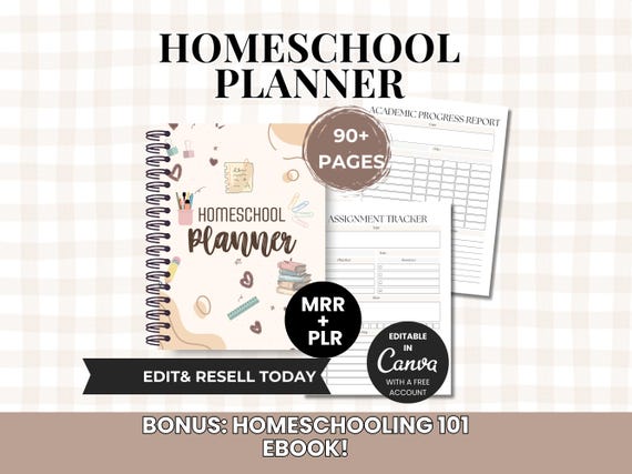 Homeschool Planner Printable Homeschool Digital Planner Plr Mrr Homeschool Template Canva Planner Homeschool Printables for Homeschool Mom