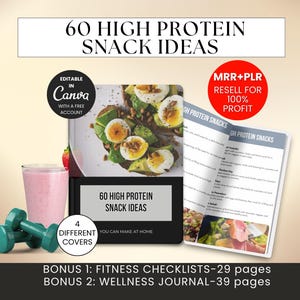 High Protein Snack Ideas Resell Ebook Canva Template PLR MRR Wellness Journal Tracker Fitness Templates Plr Digital Products Passive Income