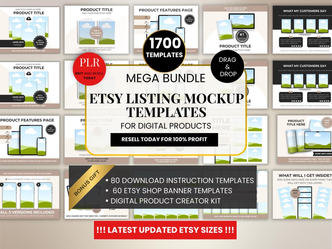 Etsy Listing Mockup Templates Canva PLR Bundle, Editable Canva Mockups ...