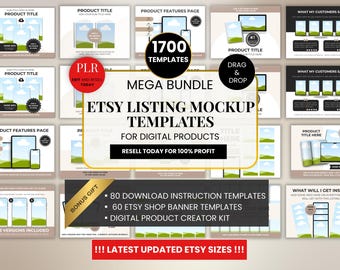 Etsy Listing Mockup Templates Canva PLR Bundle, Editable Canva Mockups for Etsy Listing Template for Digital Products, Etsy Shop Kit