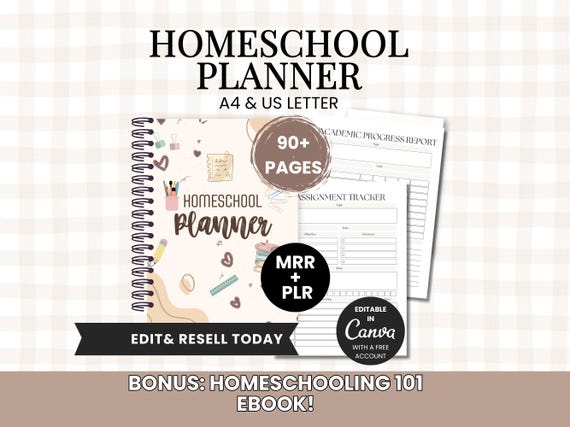 Homeschool Planner Printable Homeschool Digital Planner Plr Mrr Homeschool Template Canva Planner Homeschool Printables for Homeschool Mom