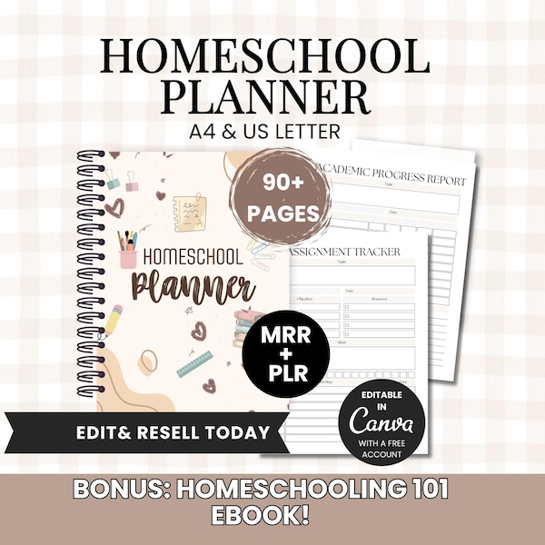 Homeschool Planner Printable Homeschool Digital Planner Plr Mrr Homeschool Template Canva Planner Homeschool Printables for Homeschool Mom
