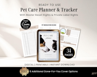 Pet Care Planner Printable, Pet Care Tracker Template, Plr Digital Planner,  Digital Download Pdf, Canva Editable Template with Plr