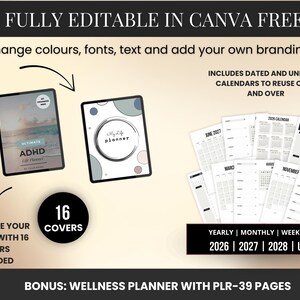 ADHD Life Planner & Calendar Bundle PLR Adhd Digital Planner with Resell Rights Canva Templates Editable Adhd Planner Printable Plr, plr digital products,  digital planner, printable planner, productivity planner, wellness planner