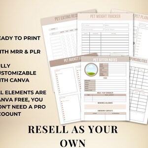 Pet Care Planner Printable, Pet Checklist Template Canva, Digital Pet Planner with Master Resell Rights, Canva Template Plr Mrr image 5