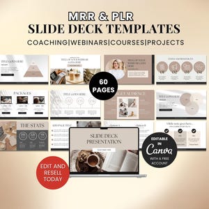 Slide Deck Templates Canva Editable PLR MRR, Presentation Template Minimal, Slideshow Templates, Webinar Course Slide, Coaching Template Plr