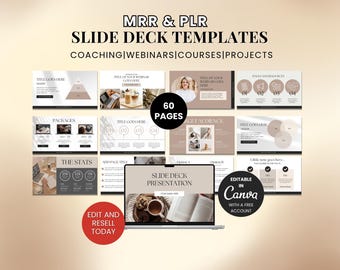 Slide Deck Templates Canva Editable PLR MRR, Presentation Template Minimal, Slideshow Templates, Webinar Course Slide, Coaching Template Plr