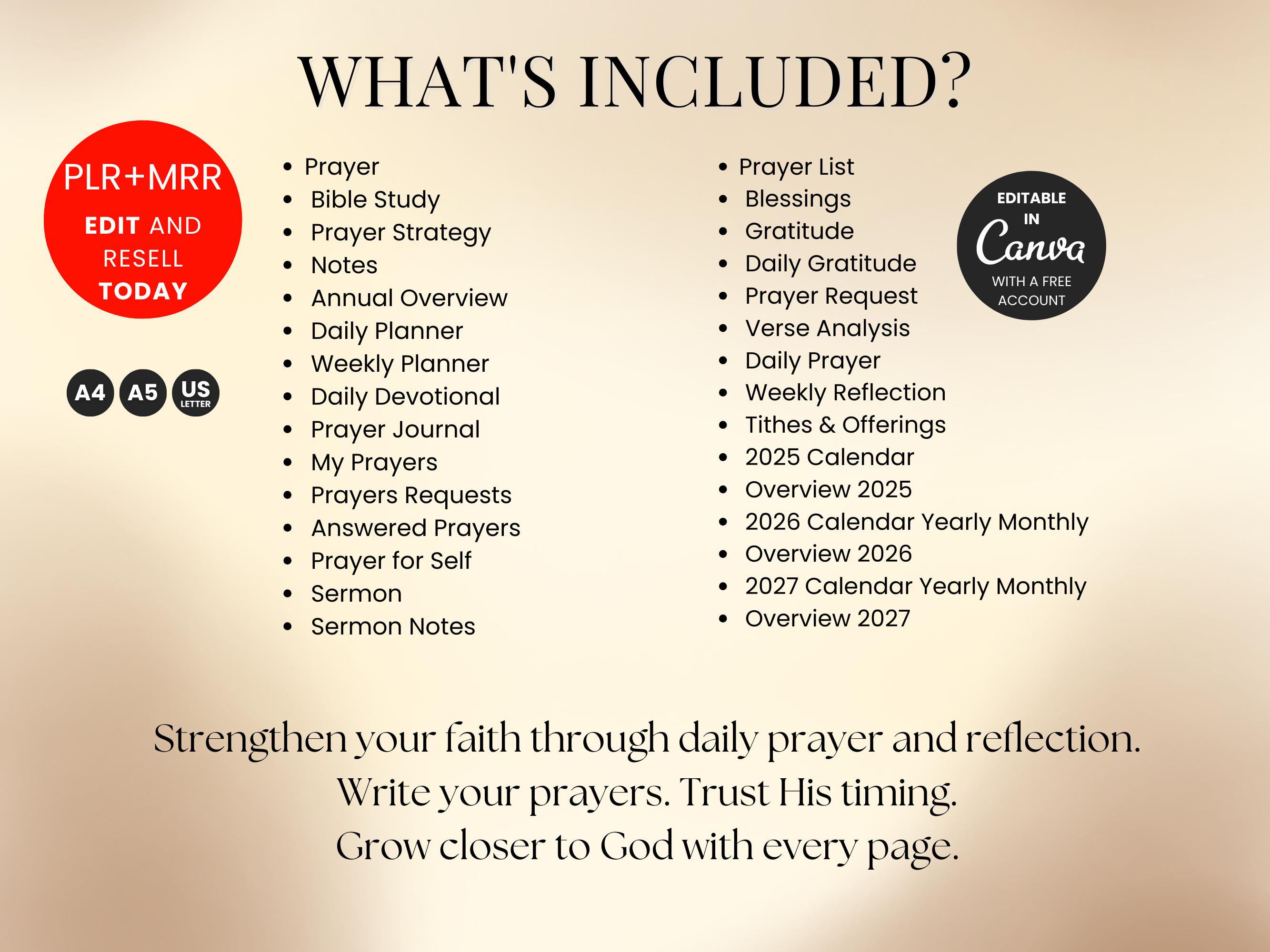 Prayer Journal Template Plr Mrr Bible Study Guide Digital Bible Study ...