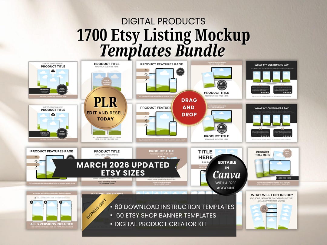 1700 Etsy Listing Mockup Template Bundle for Digital Product PLR ...