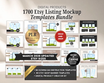 1700 Etsy Listing Mockup Template Bundle for Digital Product PLR, Editable Canva Mockup for Etsy Listing, Etsy Product Image Mockup Template