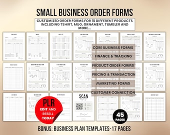 Formulario de pedido para pequeñas empresas, paquete PLR, plantilla de Canva, seguimiento de facturas, formulario de pedido imprimible, camiseta, plantilla de seguimiento de pedidos de artesanía, vaso