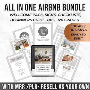 Pakiet szablonów Airbnb Plr Mrr Airbnb Szablon książki powitalnej Edytowalny znak Airbnb Pakiet szablonów VRBO Mrr Plr Produkty cyfrowe Canva