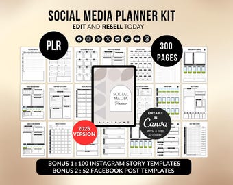 Social Media Planner Kit Plr, Editable Content Planner, Social Media Manager Template, Content Calendar Template, Plr Digital Product Bundle