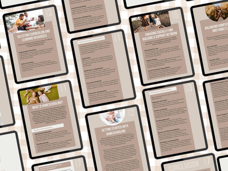 Homeschool planner bundle thumbnail featuring a neutral beige plaid background, spiral-bound planner cover, printable academic progress report and assignment tracker pages, “90+ Pages” badge, MRR + PLR label, Canva editable icon, and bonus “Homeschooling 101” ebook text. Suitable for A4 and US Letter sizes.
