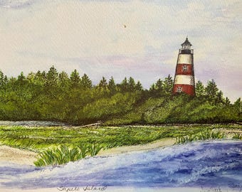 Sapelo Island Lighthouse Watercolor Art Print