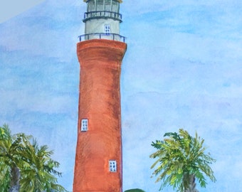 St John's River Lighthouse / Jacksonville, Florida / Original Water Color