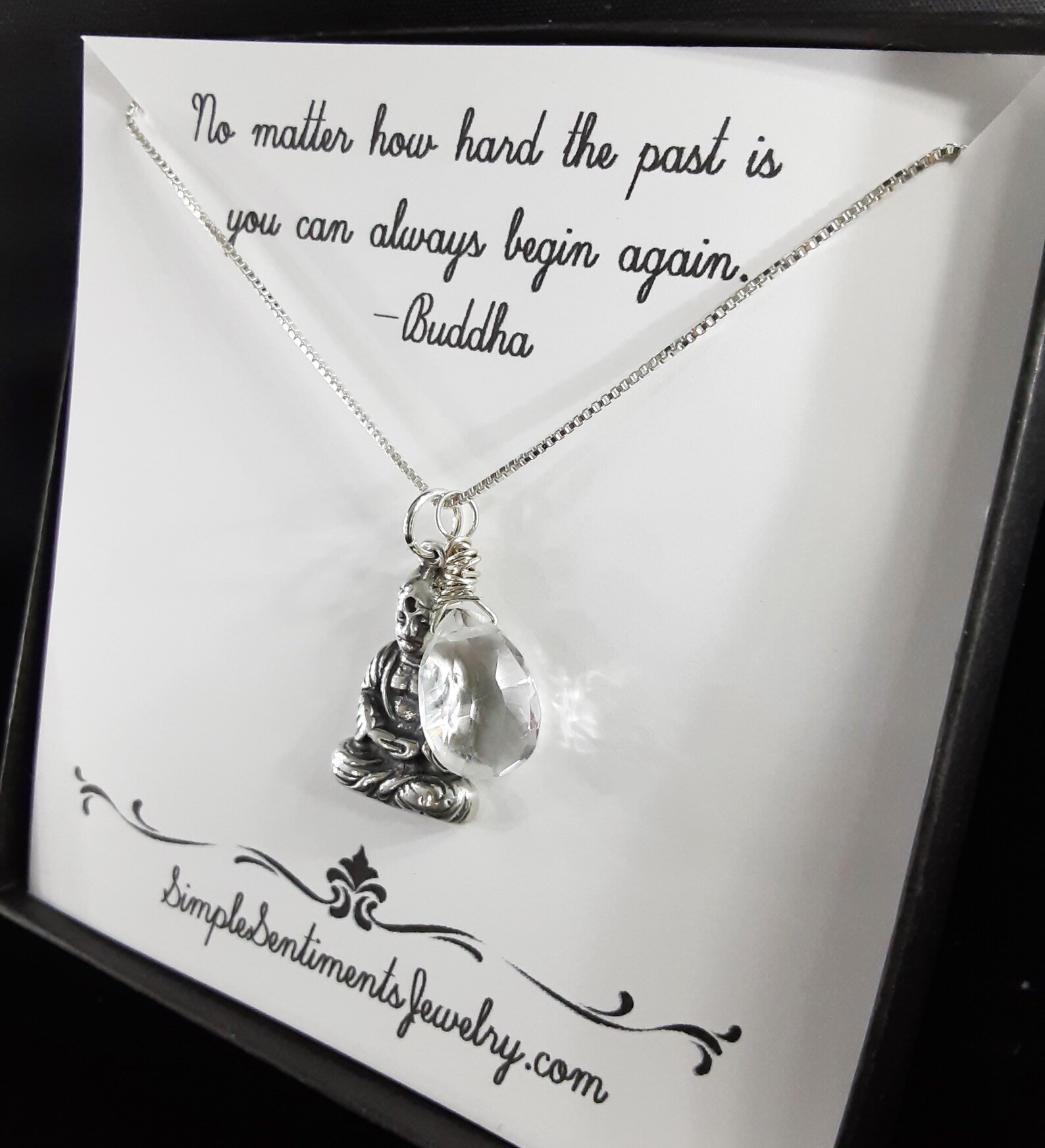Buddha Necklace with Inspirational Meaning Card Sterling Etsy