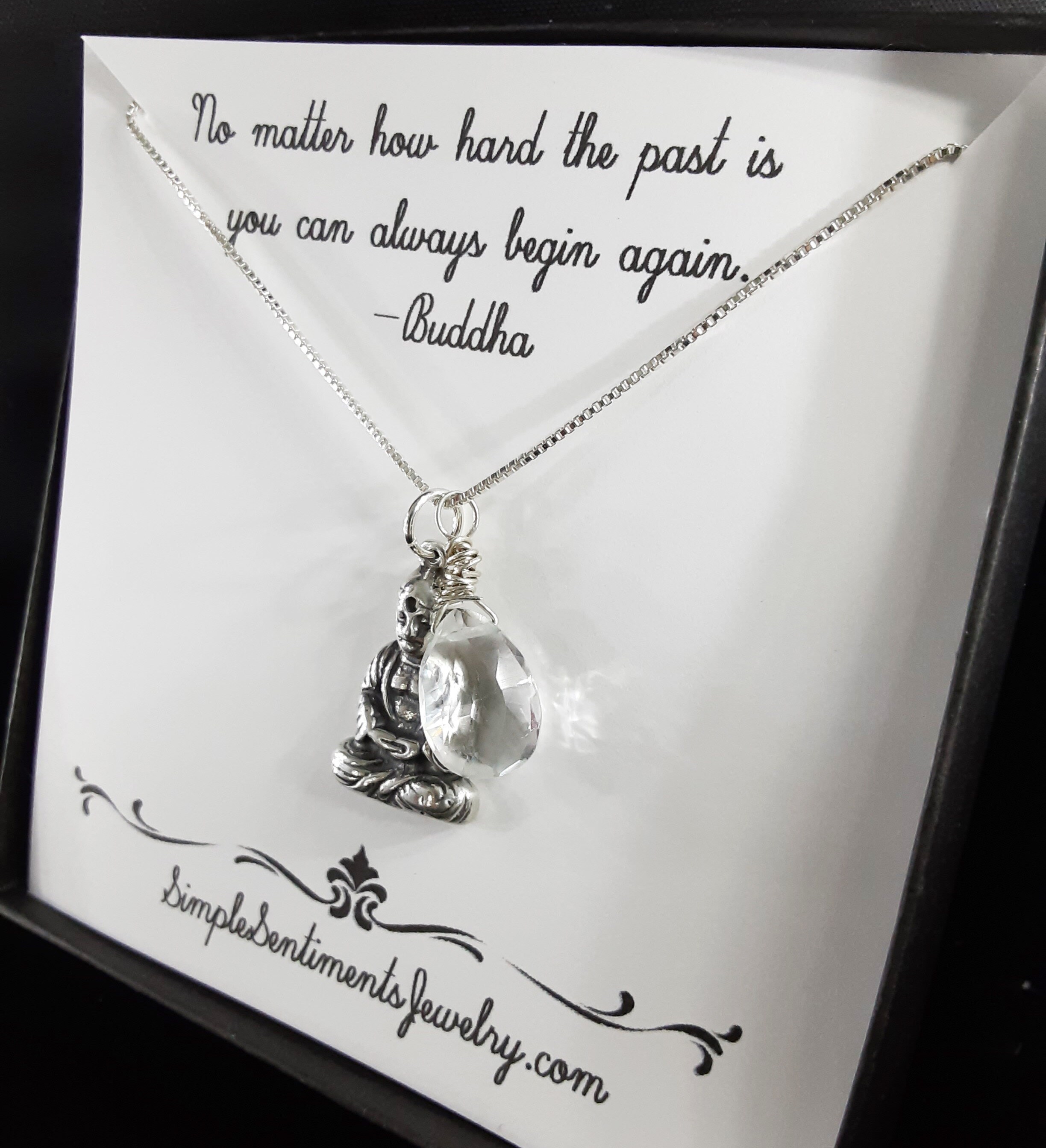 Buddha Necklace with Inspirational Meaning Card Sterling Etsy