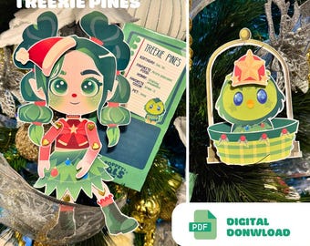 Paper Doll Christmas tree pine Printable Paper Doll Christmas Paper Doll Christmas Paper Doll Gift Kids holidays Cute kawaii cute bed