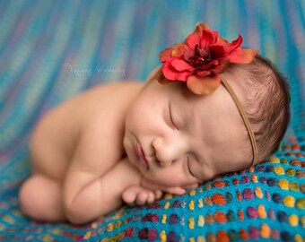Simple Flower Headband in VINTAGE RED - newborn baby girl photo prop