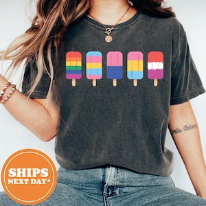 Rainbow Popsicle T-Shirt, Comfort Colors LGBTQ Pride Tee, Colorful Summer Ally Shirt, Retro Ice Cream Top, 2025 Inclusive Style