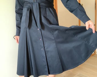 Robe classique Ellen Tracy en coton bleu marine avec jupe à godets Taille US 8