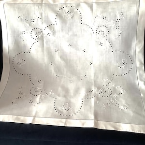 Hand embroidered white cotton tablecloth