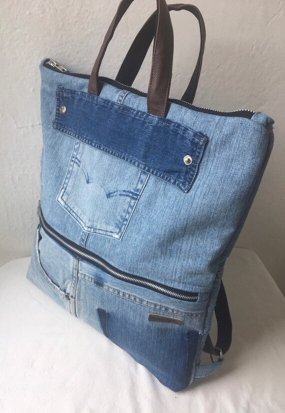 Recycled denim bag denim backpack faded denim jeans bag | Etsy