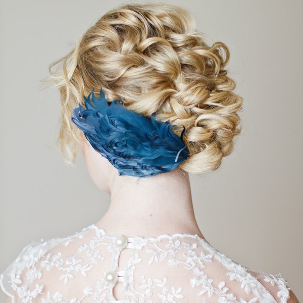 Something Blue Feather Hair Piece Bridal Accessory