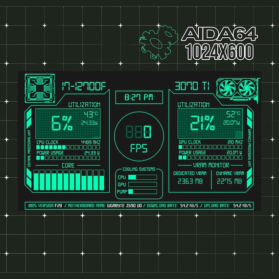 purinオーダーページ AIDA64 Sensor Panel Template | High-performance Green Neon Theme