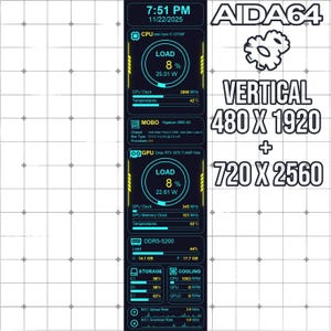 AIDA64 Sensor Panel Skin 480x1920,720x2560 (Vertikal) | Kreis HUD | Tech Dashboard | PC Stats Monitor