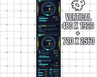 AIDA64 Sensor Panel Skin 480x1920,720x2560 (Vertical) | Cyan Circuit HUD | Tech Dashboard | PC Stats Monitor