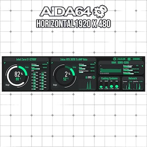 Panel sensor AIDA64 1920x480 / HUD Matrix Hacker Green / Panel de configuración de juegos / Monitor de hardware de PC